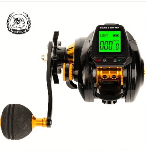 Wildwolf USB-Charging Left-Hand Surf Fishing Reel with Digital Line Counter